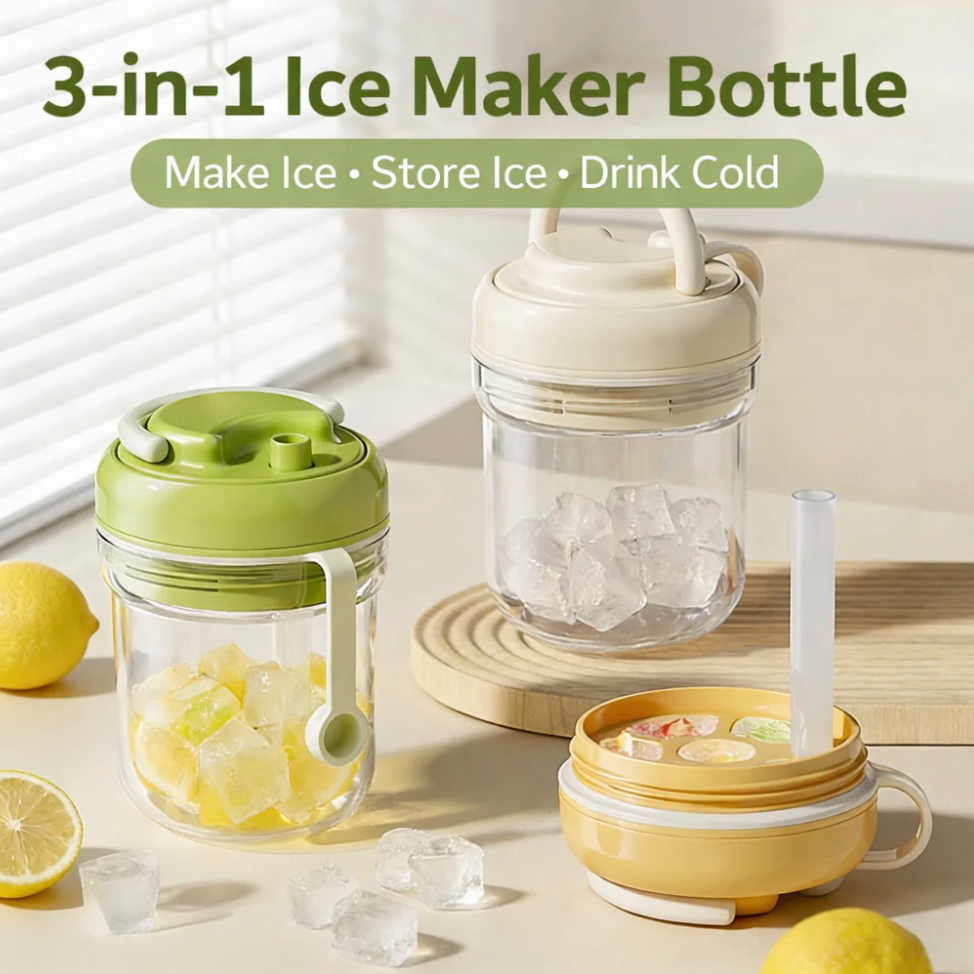 2-in-1 Ice Cube Maker Water Bottle with Straw