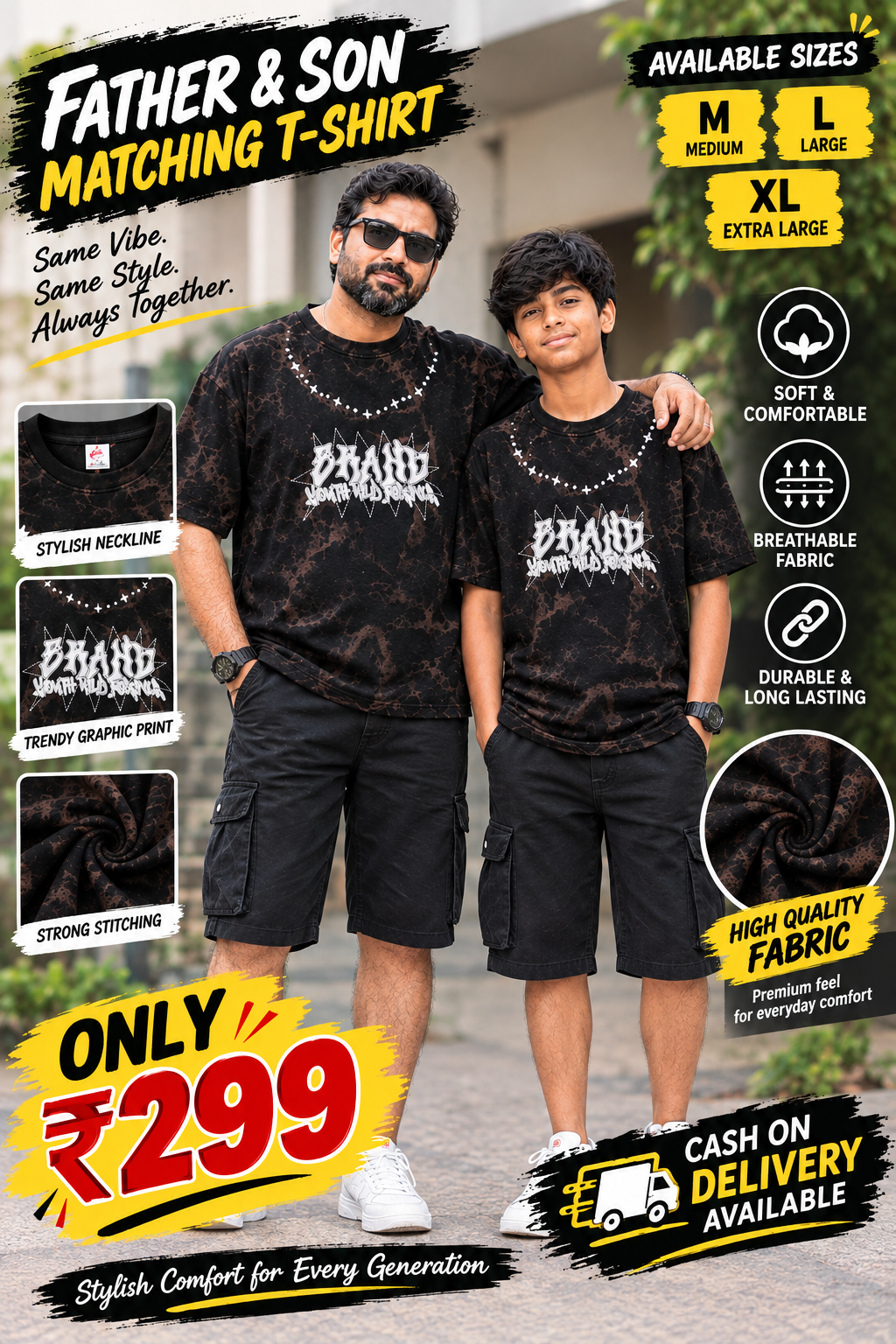 BRAND Men's T-shirt 100% cotton fabric