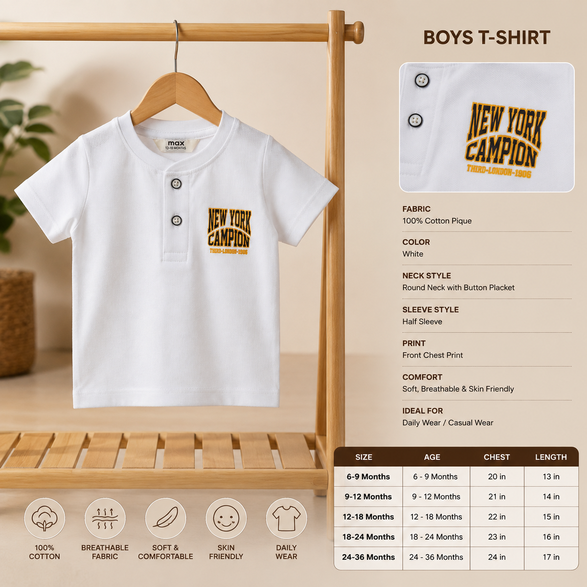 Max baby round collar tshirt white